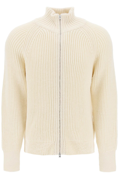 Closed Zip Shawl-collar Cardigan In White