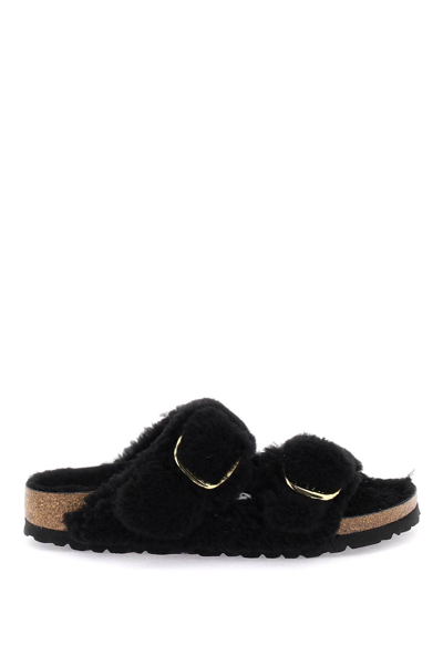 Birkenstock Arizona Big Buckle Shearling Teddy Sandals In Black