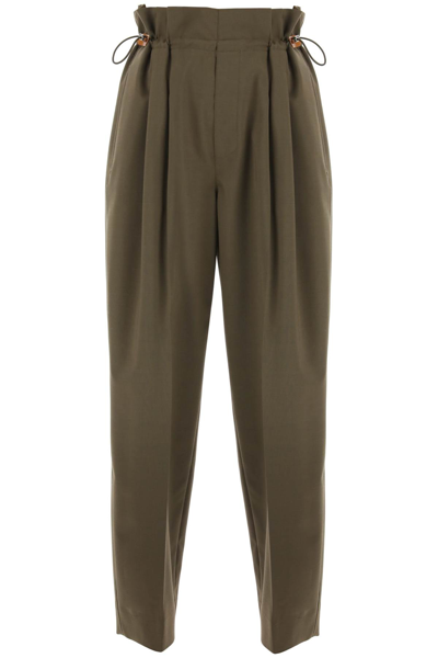 Moncler Pleated Drawstring Trousers In Khaki
