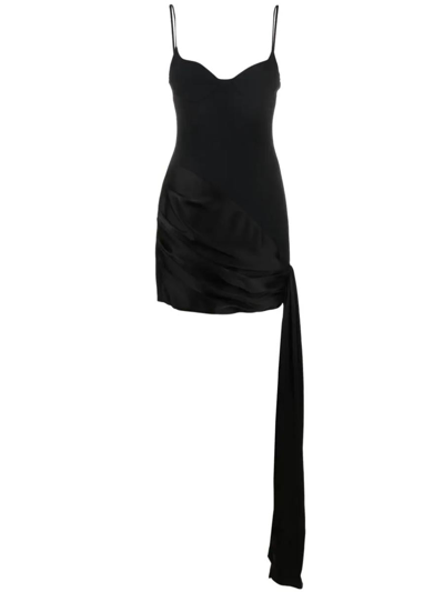 David Koma Crepe And Gathered Satin Mini Dress In Black