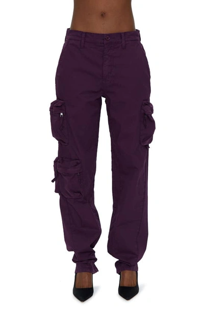 Pistola Bobbie Mid Rise Loose Straight Leg Cargo Pant In Washed Aubergine In Purple