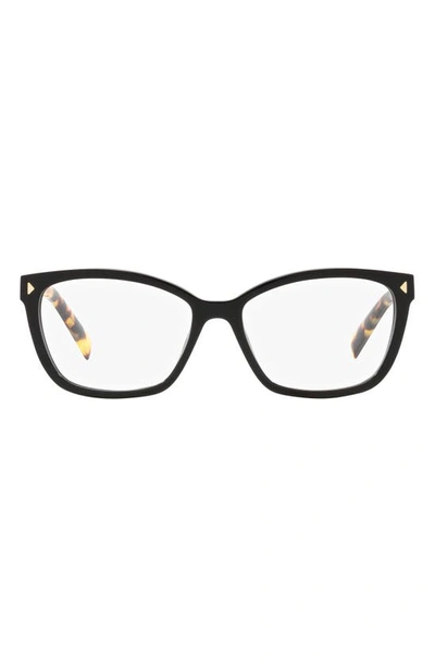Prada 57mm Rectangular Optical Glasses In Matte Black