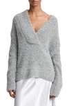 Vince Crimped Shawl Alpaca Wool-blend Sweater In Heather Silver Dust