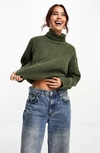 Asos Design Boxy Rib Turtleneck Sweater In Khaki
