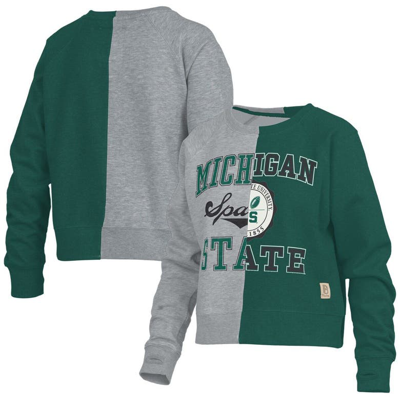 Pressbox Heather Gray Michigan State Spartans Half And Half Raglan Pullover Sweatshirt
