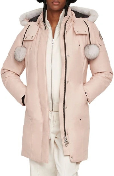 Moose Knuckles Stirling Down Parka With Genuine Shearling Trim In Dusty Rose