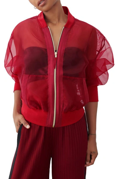 Gstq Sheer Bomber Jacket In Red