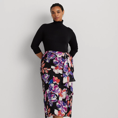 Lauren Woman Floral Georgette Midi Skirt In Black/purple/multi