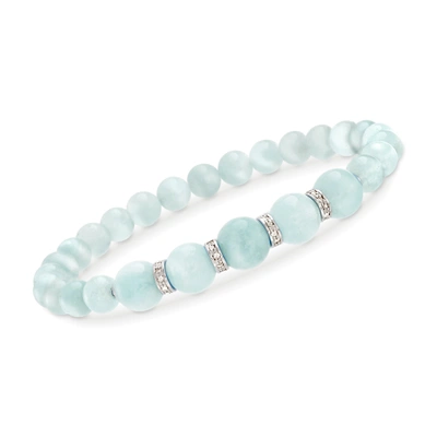 Ross-simons 6-8mm Graduated Aquamarine Bead And . Diamond Spacer Bracelet In Sterling Silver In Multi