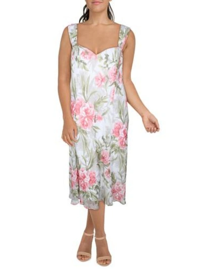 Connected Apparel Plus Womens Chiffon Floral Midi Dress In Pink