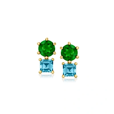 Rs Pure By Ross-simons Chrome Diopside And . London Blue Topaz Earrings In 14kt Yellow Gold In Green