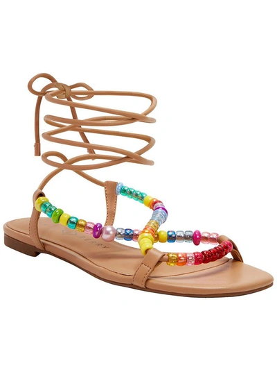 Katy Perry The Halie Bead Womens Faux Leather Ankle Tie Slingback Sandals In Multi