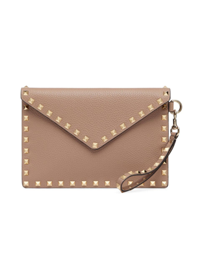 Valentino Garavani Women's Rockstud Grainy Calfskin Pouch In Poudre