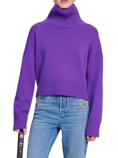 Maje Logo-embroidered Cashmere Jumper In Purple