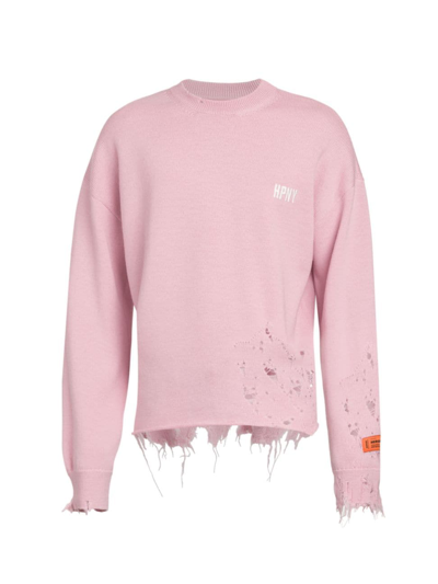 Heron Preston Logo-embroidered Ripped Wool Jumper In Pink Black