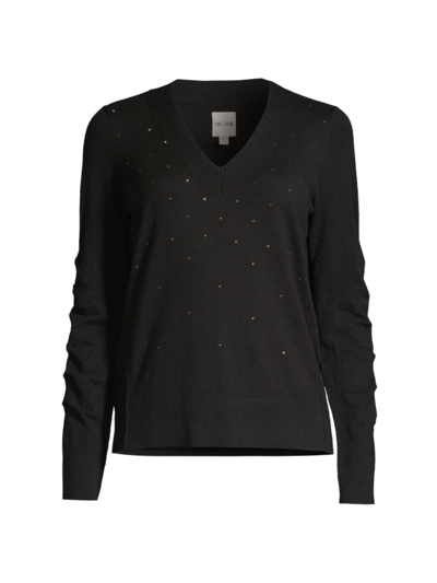 Nic + Zoe Women's Relaxed Glam Rhinestoned Cotton-blend Sweater In Black