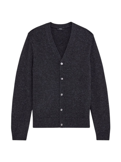 Theory Men's V-neck Cardigan In Dane Wool In Charcoal Heather