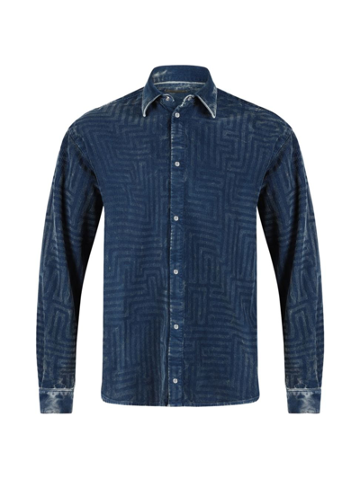 Rta Men's Corduroy Shirt In Blue Distressed Maze In Multi