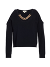 L AGENCE WOMEN'S INDY CHAIN-EMBELLISHED COTTON-BLEND SWEATER