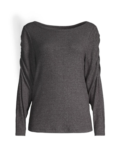 Nic + Zoe Ruched Sleeve Rib Top In Eclipse