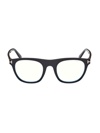 Tom Ford Men's 51mm Square Blue-block Optical Glasses In Shiny Black Blue