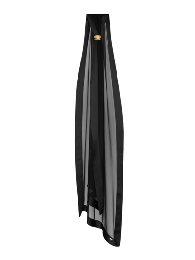 Saint Laurent Extra Long Translucent Silk Scarf In Black