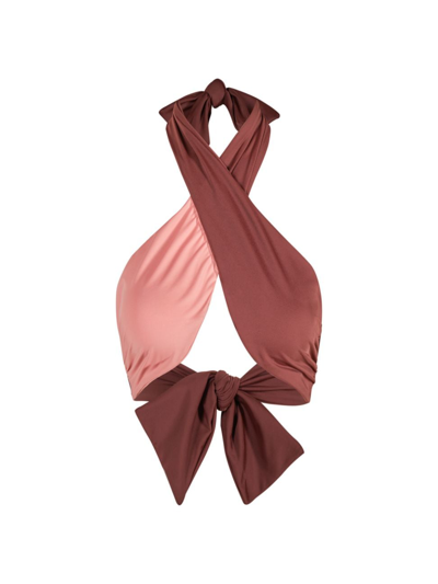 Johanna Ortiz Halterneck Bikini Top In Tobacco Pink