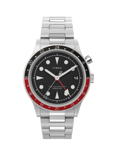 Timex Men's Waterbury Traditional Gmt Stainless Steel Bracelet Watch In Red/silver Tone/black