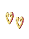 CADAR WOMEN'S ENDLESS SMALL 18K YELLOW GOLD & RUBY HEART HOOP EARRINGS
