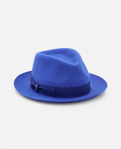 Borsalino Brushed Felt Short Brim Fedora Hat In Blue