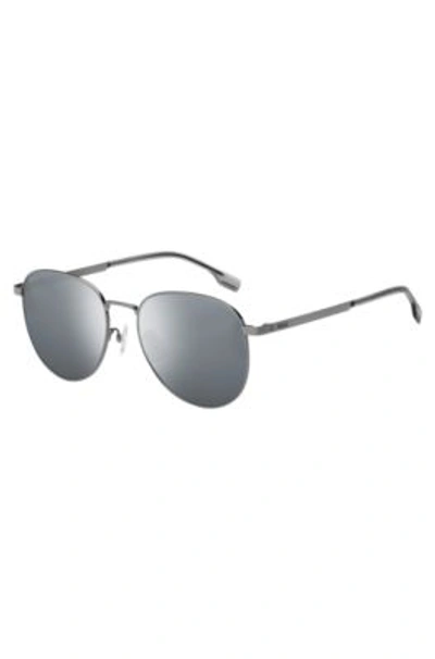 Hugo Boss Steel Sunglasses With Branded Beta-titanium Temples Men's Eyewear In Black