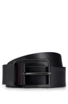 Hugo Leather Belt With Matte Gunmetal Hardware In Black
