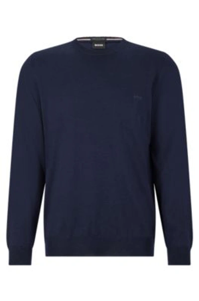 Hugo Boss Logo-embroidered Sweater In Wool In Blue
