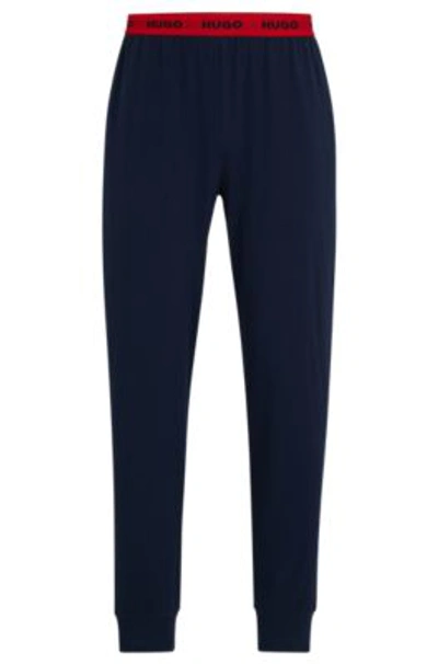 Hugo Stretch-cotton Jersey Pajama Bottoms With Logo Waistband In Dark Blue
