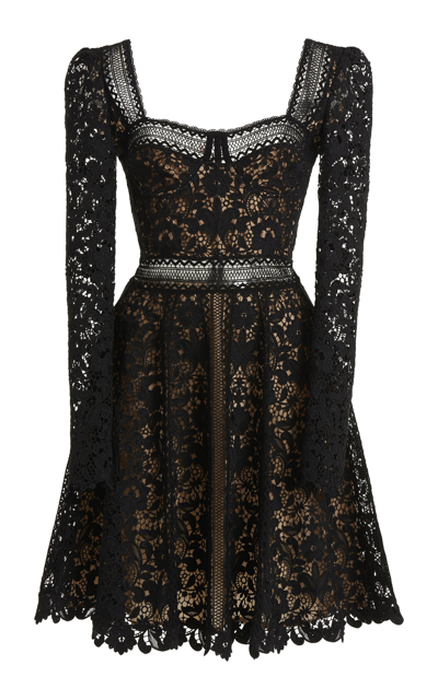 Zuhair Murad Scalloped Macrame Mini Dress In Black