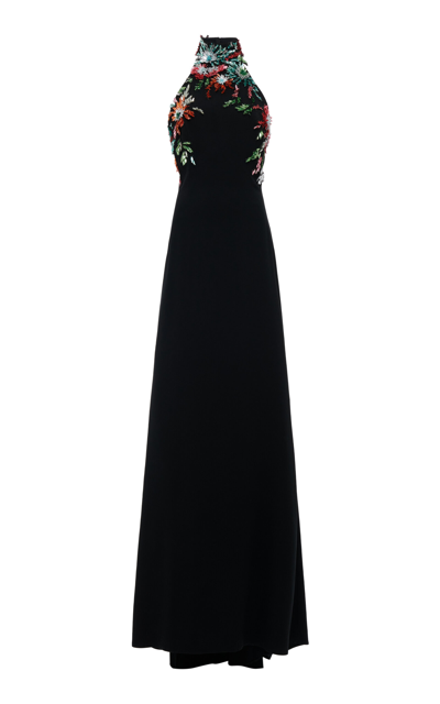 Zuhair Murad Embroidered Cady Halter Maxi Dress In Black