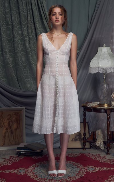 Mirror Palais Afternoon Tea V-neck Cotton Midi Dress In Ivory