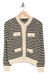 Renee C Stripe Crochet Crop Sweater In Taupe