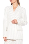 ALEXIA ADMOR INDIGO OVERSIZE PINSTRIPE DOUBLE BREASTED BLAZER