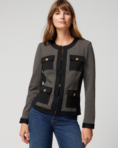 White House Black Market Jacquard Knit Stylist Jacket In Black W/ecru Geo