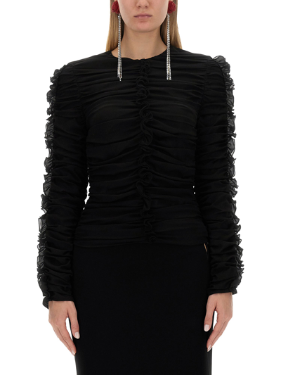 Magda Butrym Ruched Silk-blend Top In Black