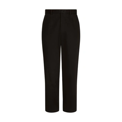 Dolce & Gabbana Stretch Drill Trousers With Logo Label In Black