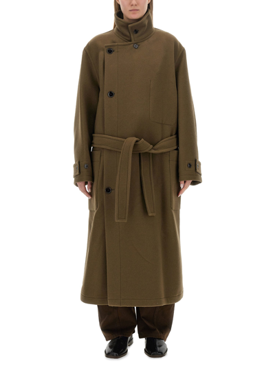 Lemaire Wrap Coat In Brown