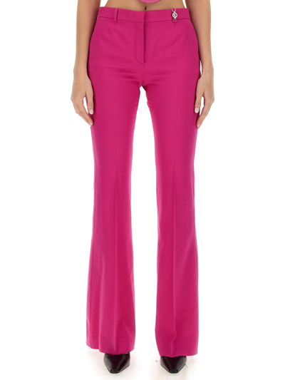 Versace Embellished Wool-twill Flared Pants In Pink