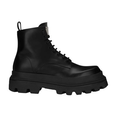 Dolce & Gabbana Brushed Calfskin Ankle Boots In Black