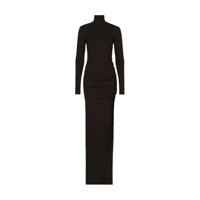 Dolce & Gabbana Long Jersey Milano Rib Dress In Dark_brown_4