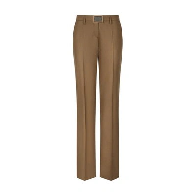 Dolce & Gabbana Flared Flannel Trousers With Logo Tag In Light_walnut_brown