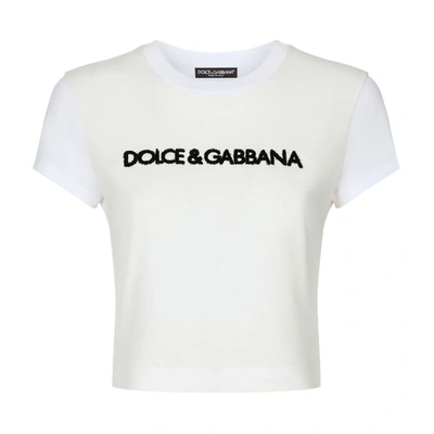 Dolce & Gabbana Short T-shirt With Dg Logo In Optical_white