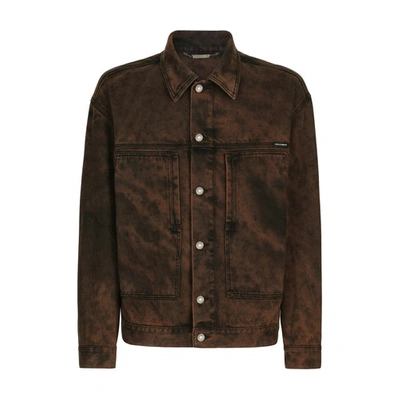 Dolce & Gabbana Bleached Denim Jacket In Brown