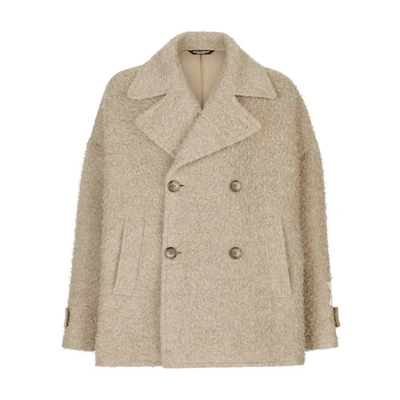 Dolce & Gabbana Vintage-look Double-breasted Wool And Cotton Pea Coat In Beige